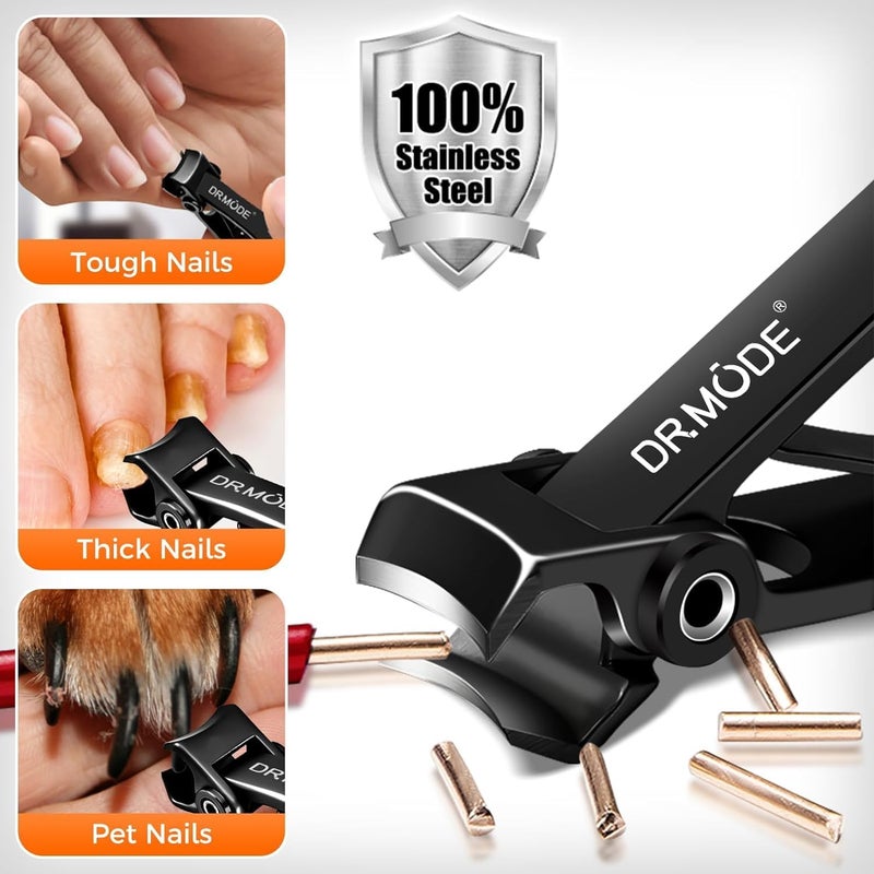 DRMODE Toenail Clippers for Thick Toenails for Seniors, Angled Head Long Handled Toe Nail Clippers for Men with Wide Jaw Opening, Heavy Duty Large Finger Nail Clippers Adult Cutter with Catcher, Black - Image 4